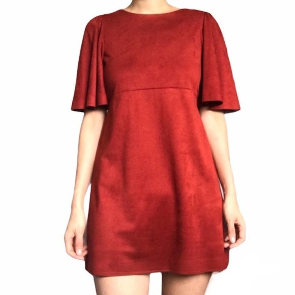 Trafaluc by Zara red faux suede flutter sleeve mini dress sz small